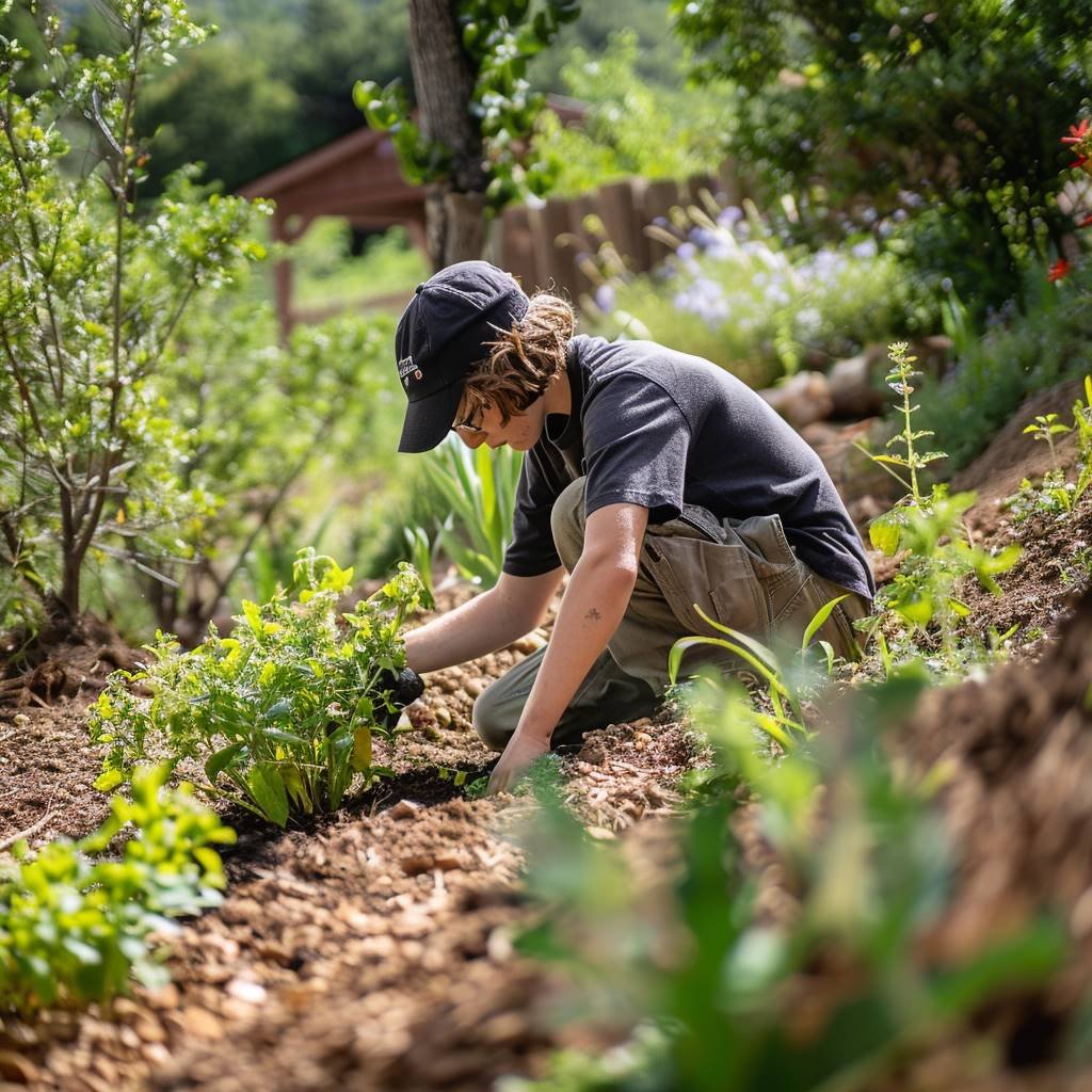 Person gardening in lush green outdoor setting