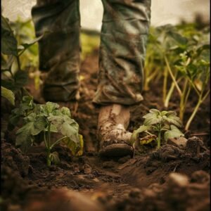 Man Walking near newly prepared landscaping in California