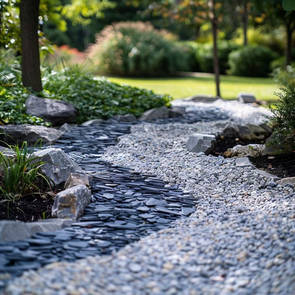 Pebble path winding through lush garden