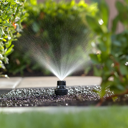 Sprinkler watering garden on sunny day